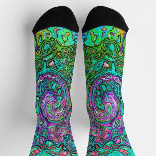 Aquamarine Groovy Abstrakt Retro Liquid Swirl Socken (Oben)