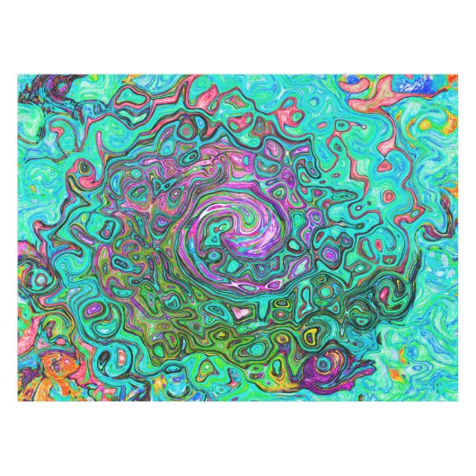 Aquamarine Groovy Abstrakt Retro Liquid Swirl Tischdecke (Vorderseite (Horizontal))