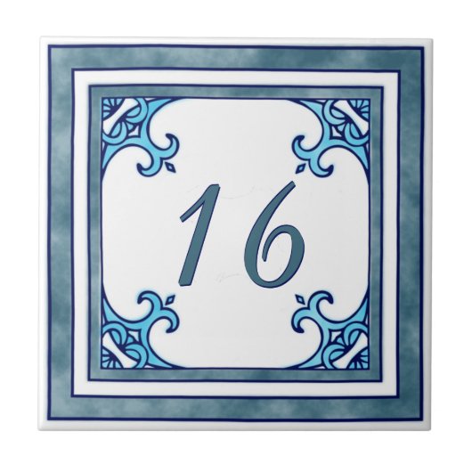 Aquamarine große Hausnummer Fliese (Vorderseite)