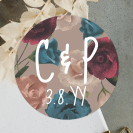 Aquamarine grüne Beige Burgund Hochzeiten Rose Wei Runder Aufkleber