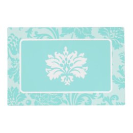 Aquamarine grüne, blaue Vintage Druckpapierplatine Laminiertes Tischset