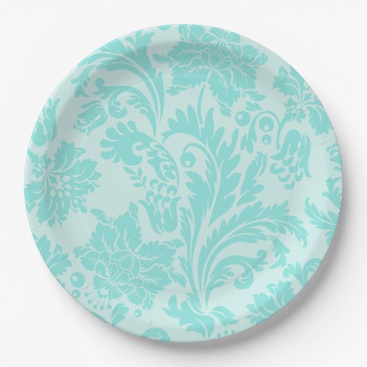 Aquamarine, grüne, blaue Vintage Druckpapiertafel Pappteller (Vorderseite)