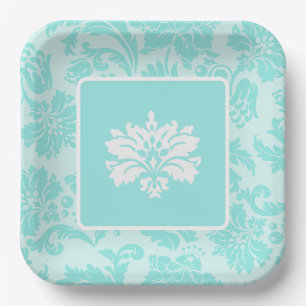 Aquamarine, grüne, blaue Vintage Druckpapiertafel Pappteller