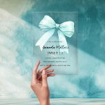 Aquamarine grüne Bugcreme Sweet 16 Acryleinladungen<br><div class="desc">Der helle,  durchsichtige Hintergrund ist mit einem großen,  aquamarinen,  hellgrünen Bogen verziert. Personalisieren und fügen Sie einen Namen und Party-Details hinzu.</div>