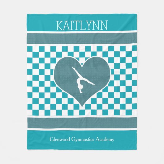 Aquamarine grüne Checkered Gymnastik mit Monogramm Fleecedecke (Vorderseite)