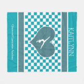 Aquamarine grüne Checkered Gymnastik mit Monogramm Fleecedecke (Vorderseite (Horizontal))