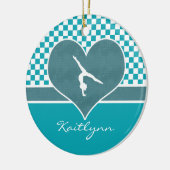 Aquamarine grüne Checkered Gymnastik mit Monogramm Keramik Ornament (Links)