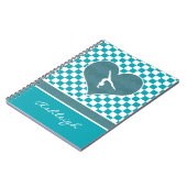Aquamarine grüne Checkered Gymnastik mit Monogramm Notizblock (Linke Seite)