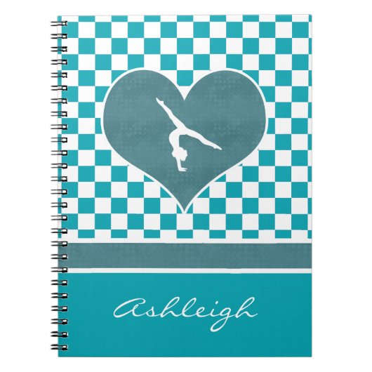 Aquamarine grüne Checkered Gymnastik mit Monogramm Notizblock (Vorderseite)