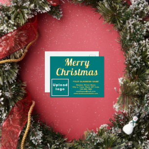 Aquamarine grüne Firmenmarke zu Weihnachten Folien Feiertagspostkarte
