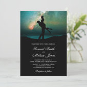 Aquamarine grüne Galaxie Romantische Paarung Einladung (Stehend Vorderseite)