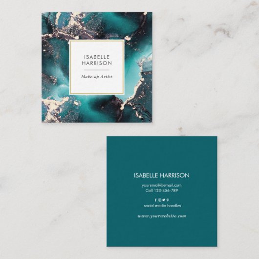 Aquamarine grüne goldene Aquakultur Quadratische Visitenkarte (Vorne/Hinten)