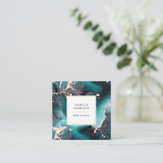 Aquamarine grüne goldene Aquakultur Quadratische Visitenkarte (Stehend Vorderseite)