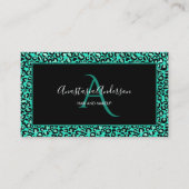 Aquamarine grüne Leoparden-Spots Chic Black Monogr Visitenkarte (Vorderseite)