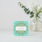 Aquamarine grüne Lotosmandala-Yoga-Meditation Quadratische Visitenkarte (Stehend Vorderseite)