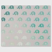 Aquamarine Grüne Minze Graue Prinzessin Elephant N Geschenkpapier (Flach)