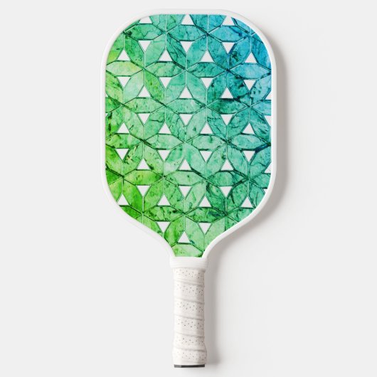 Aquamarine grüne Mosaik-Blume fürchtete Geometrie Pickleball Schläger (Vorderseite)