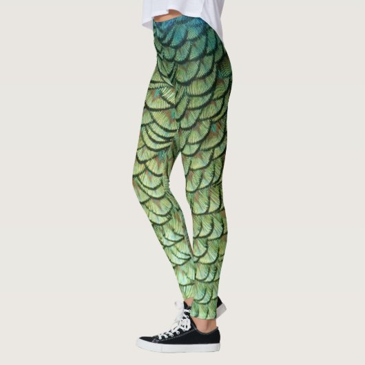 Aquamarine grüne Pfauenfederleder Mermaid-Leggings Leggings (Links)