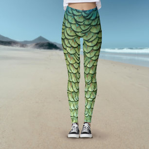 Aquamarine grüne Pfauenfederleder Mermaid-Leggings Leggings