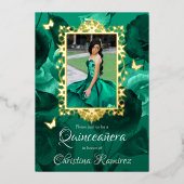 Aquamarine grüne Rose, Goldschmetterlinge Quincean Folieneinladung (Vorderseite)