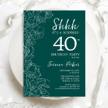 Aquamarine grüne Überraschung 40. Geburtstag Einladung<br><div class="desc">Aquamarine grüne Überraschung 40. Geburtstag Einladung. Minimalistisches modernes feminines Design mit botanischen Akzenten und Typografie-Script-Schriftart. Einfache florale Einladungskarte perfekt für eine stilvolle weibliche Überraschung am Tag.</div>