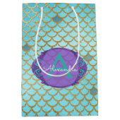 Aquamarine grüne und Lila Mermaid-Skala Mit Monogr Mittlere Geschenktüte (Vorderseite)
