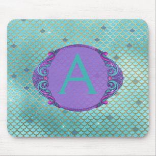 Aquamarine grüne und Lila Mermaid-Skala Mit Monogr Mousepad