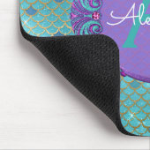 Aquamarine grüne und Lila Mermaid-Skala Mit Monogr Mousepad (Ecke)