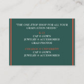 Aquamarine grüne und orangefarbene Graduierungskap Visitenkarte (Rückseite)