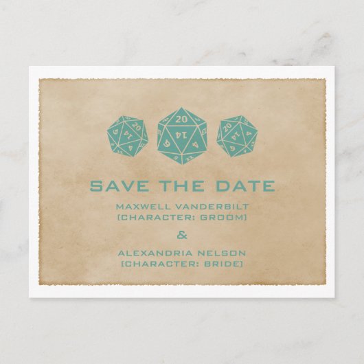 Aquamarine Grunge D20 Dice Gamer Save the Date Pos Ankündigungspostkarte (Vorderseite)