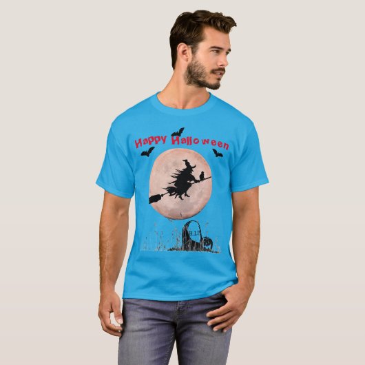 Aquamarine Halloween-Hexe T-Shirt (Vorne ganz)