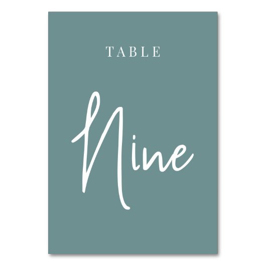 Aquamarine, handgescripte Table NINE Tischnummer (Rückseite)