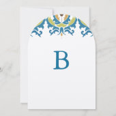 Aquamarine Haselnussgrün Damask Einladung Hochzeit (Rückseite)