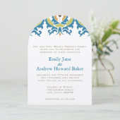 Aquamarine Haselnussgrün Damask Einladung Hochzeit (Stehend Vorderseite)