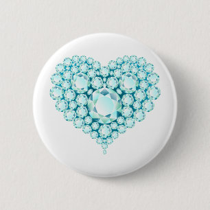 Aquamarine Heart Gems Button