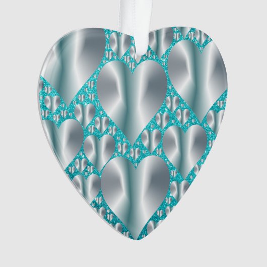 Aquamarine Hearts Türkisfarbene Imitate Glitzer Ornament (Vorderseite)