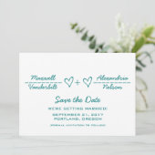 Aquamarine Herzäquation Save the Date einladen Einladung (Stehend Vorderseite)