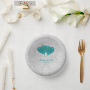Aquamarine Herzblasen Hochzeitspapierschüsseln Pappteller