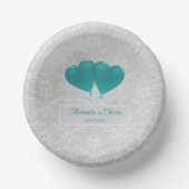 Aquamarine Herzblasen Hochzeitspapierschüsseln Pappteller (Vorderseite)