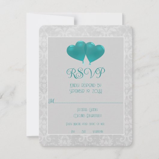 Aquamarine Herzblasen mit RSVP-Karte RSVP Karte (Vorderseite)