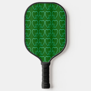 Aquamarine Herzen auf dem grünen Paddel Pickleball Schläger