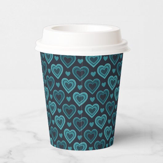 Aquamarine Herzen Pappbecher (Rechts)