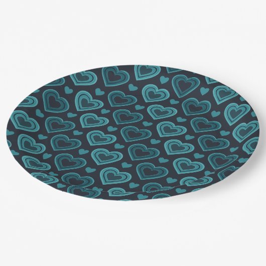 Aquamarine Herzen Pappteller (Schrägansicht)