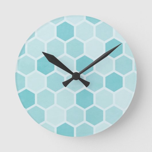Aquamarine Hexagons Runde Wanduhr (Vorderseite)
