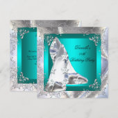 Aquamarine High Heel Shoes Silberne Geburtstagspar Einladung (Vorne/Hinten)