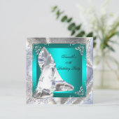 Aquamarine High Heel Shoes Silberne Geburtstagspar Einladung (Stehend Vorderseite)