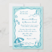 Aquamarine Hochzeit am Strand QR UAWG All-in-One Einladung (Vorderseite)