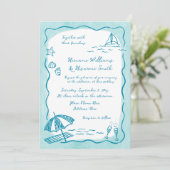 Aquamarine Hochzeit am Strand QR UAWG All-in-One Einladung (Stehend Vorderseite)