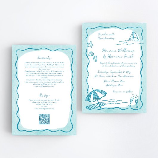 Aquamarine Hochzeit am Strand QR UAWG All-in-One Einladung