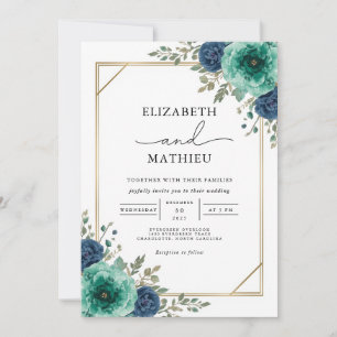 Aquamarine Hochzeit an der Blumengrenze Einladung